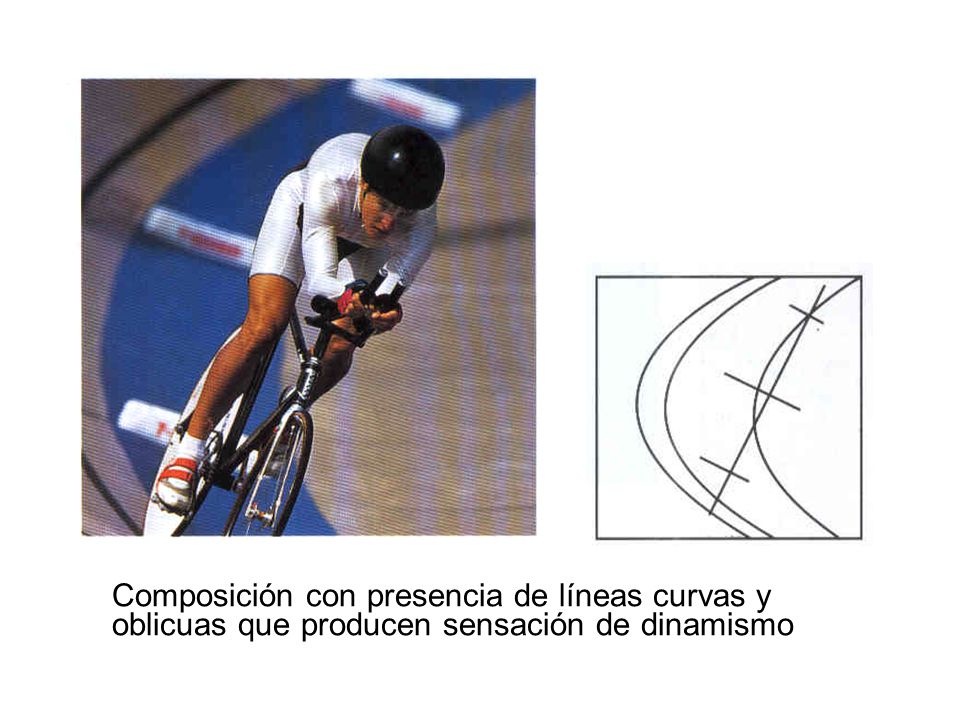 Composición con presencia de líneas curvas y oblicuas que producen sensación de dinamismo