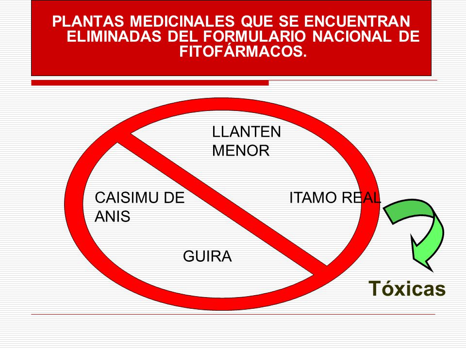 PLANTAS MEDICINALES QUE SE ENCUENTRAN ELIMINADAS DEL FORMULARIO NACIONAL DE FITOFÁRMACOS.