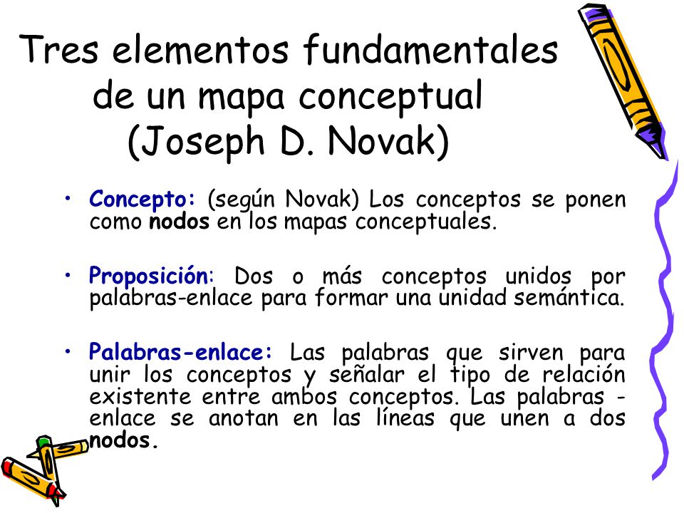 Tres elementos fundamentales de un mapa conceptual (Joseph D. Novak)
