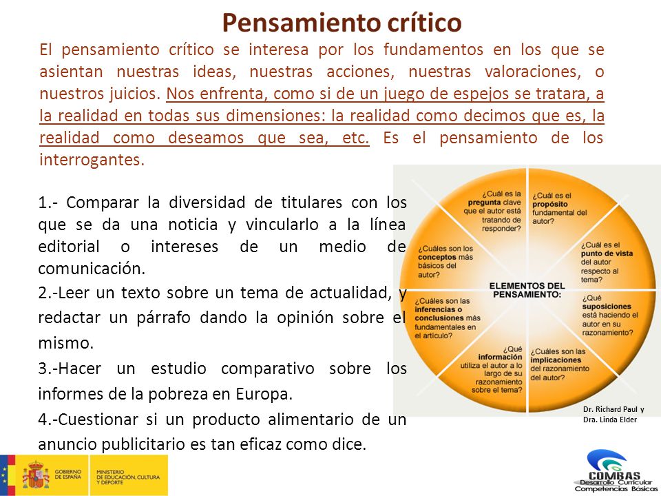 El pensamiento crítico se interesa por los fundamentos en los que se asientan nuestras ideas, nuestras acciones, nuestras valoraciones, o nuestros juicios. Nos enfrenta, como si de un juego de espejos se tratara, a la realidad en todas sus dimensiones: la realidad como decimos que es, la realidad como deseamos que sea, etc. Es el pensamiento de los interrogantes.