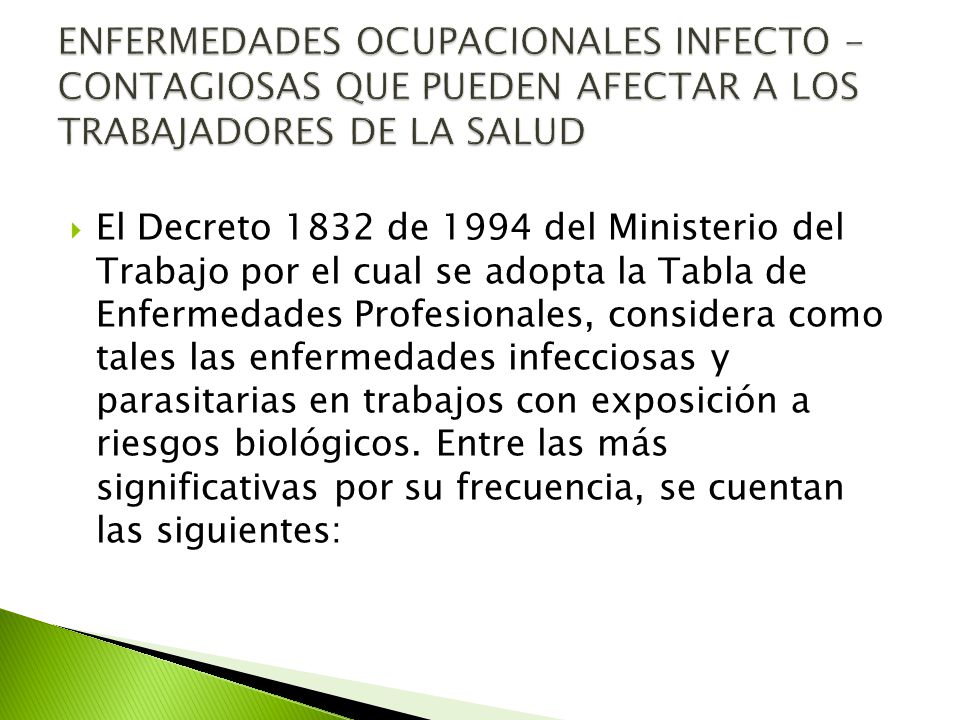 ENFERMEDADES OCUPACIONALES INFECTO - CONTAGIOSAS QUE PUEDEN AFECTAR A LOS TRABAJADORES DE LA SALUD