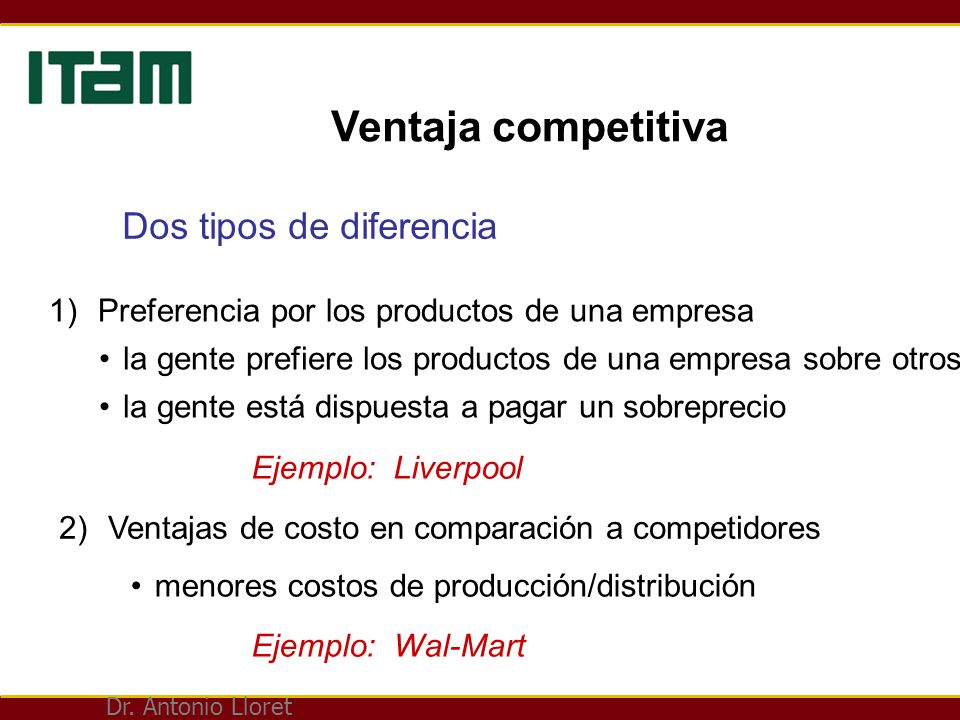 Ventaja competitiva Dos tipos de diferencia