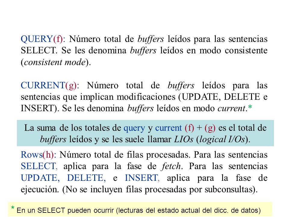 QUERY(f): Número total de buffers leídos para las sentencias SELECT