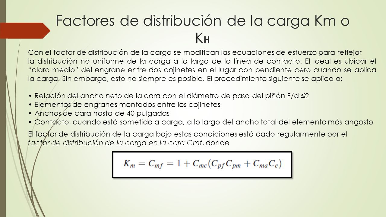 Factores de distribución de la carga Km o KH