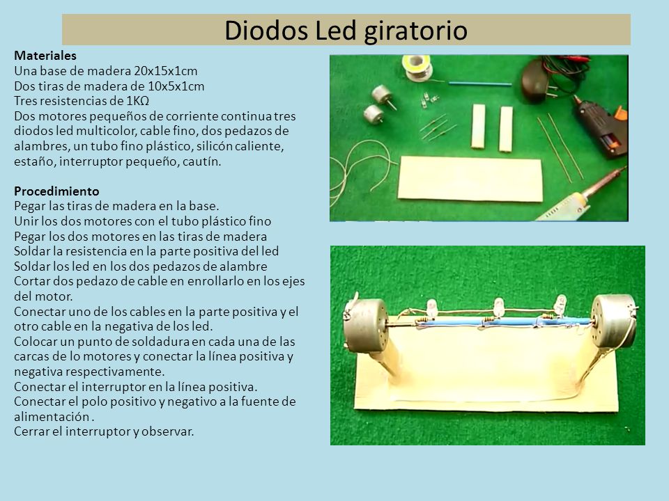 Diodos Led giratorio Materiales Una base de madera 20x15x1cm