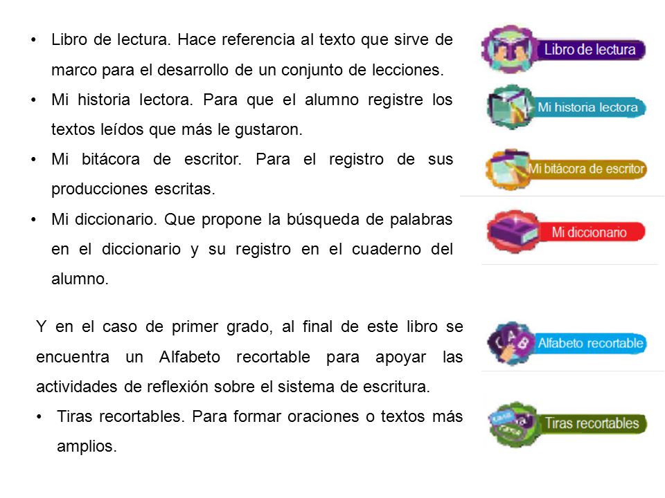Libro de lectura. Hace referencia al texto que sirve de marco para el desarrollo de un conjunto de lecciones.