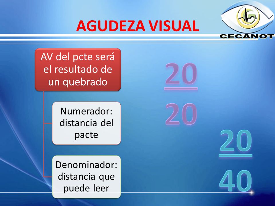 AGUDEZA VISUAL AV del pcte será el resultado de un quebrado