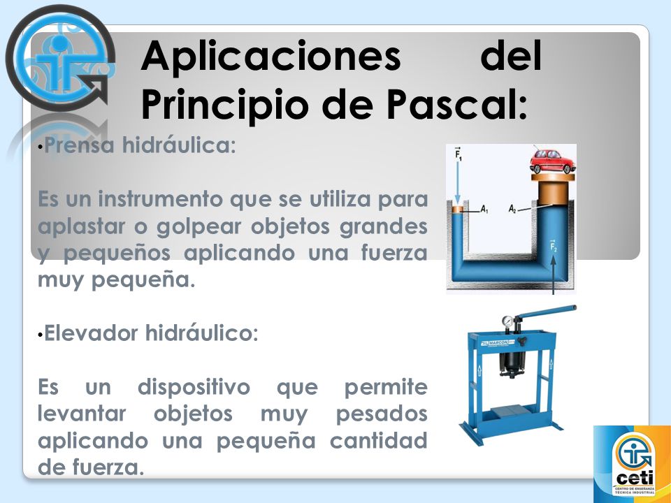 Principio de Pascal: prensa hidráulica