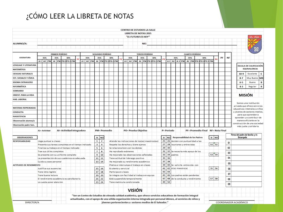 ¿CÓMO LEER LA LIBRETA DE NOTAS