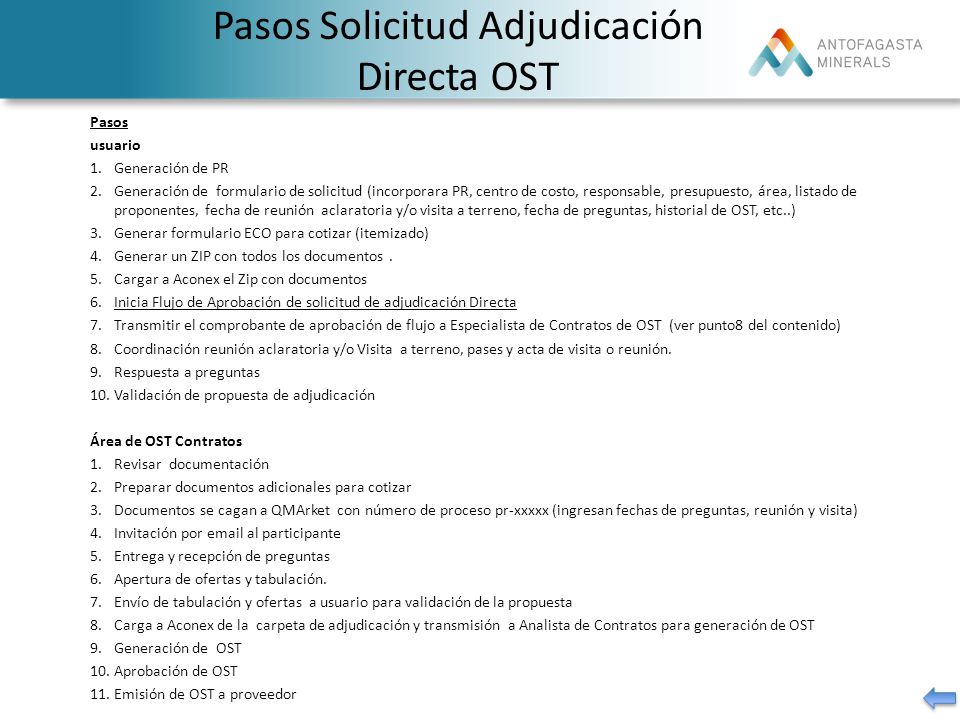 Pasos Solicitud Adjudicación Directa OST