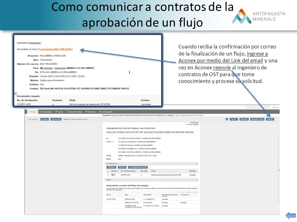 Como comunicar a contratos de la aprobación de un flujo