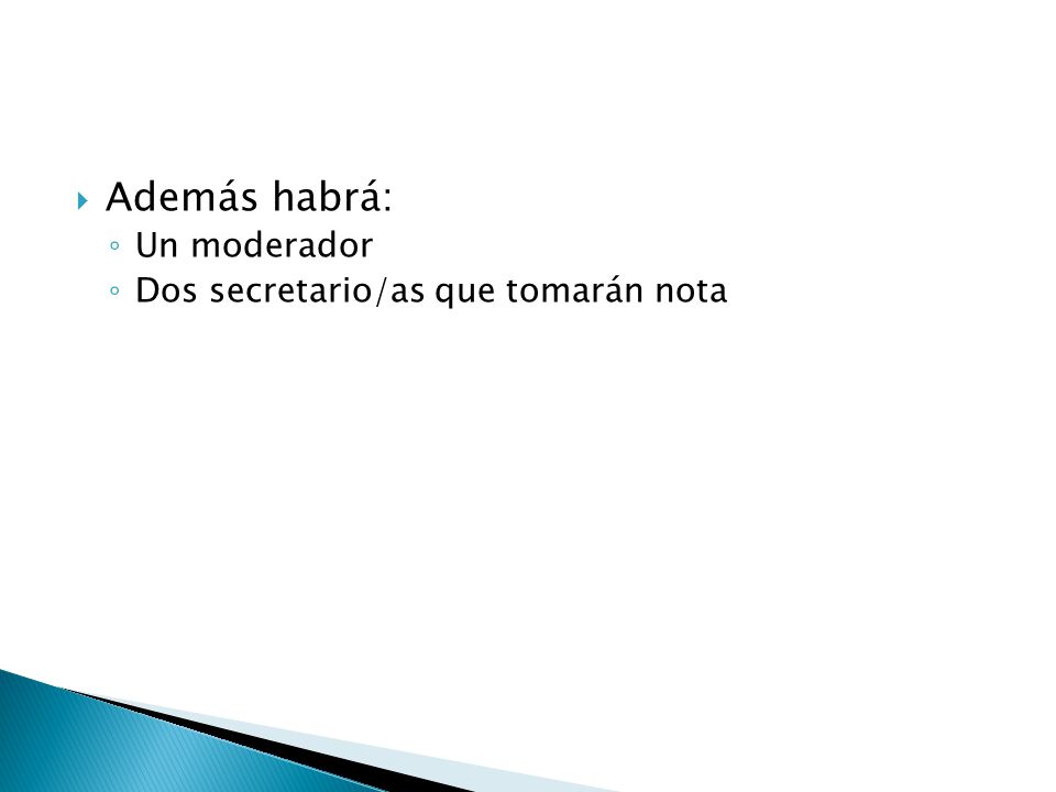 Además habrá: Un moderador Dos secretario/as que tomarán nota