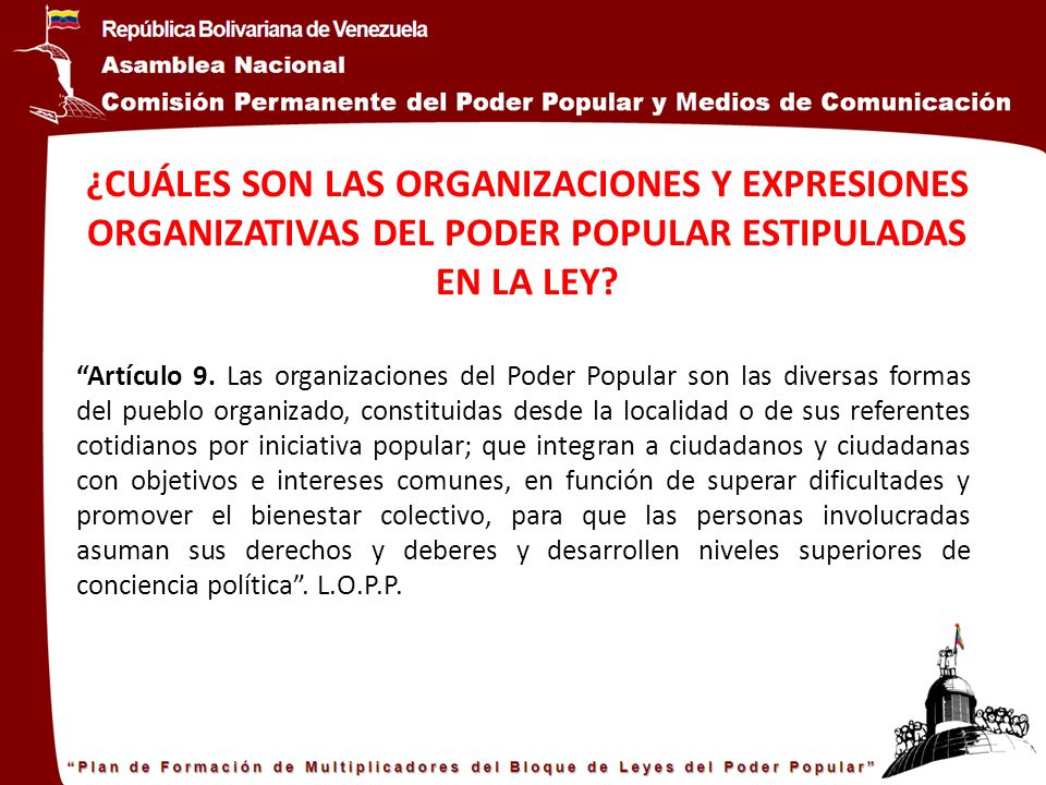 ¿CUÁLES SON LAS ORGANIZACIONES Y EXPRESIONES ORGANIZATIVAS DEL PODER POPULAR ESTIPULADAS EN LA LEY