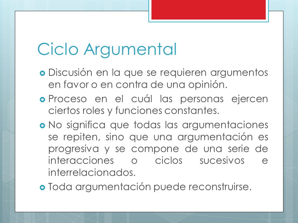 Ciclo Argumental Discusión en la que se requieren argumentos en favor o en contra de una opinión.