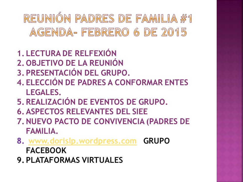 REUNIÓN PADRES DE FAMILIA #1 AGENDA- febrero 6 DE 2015