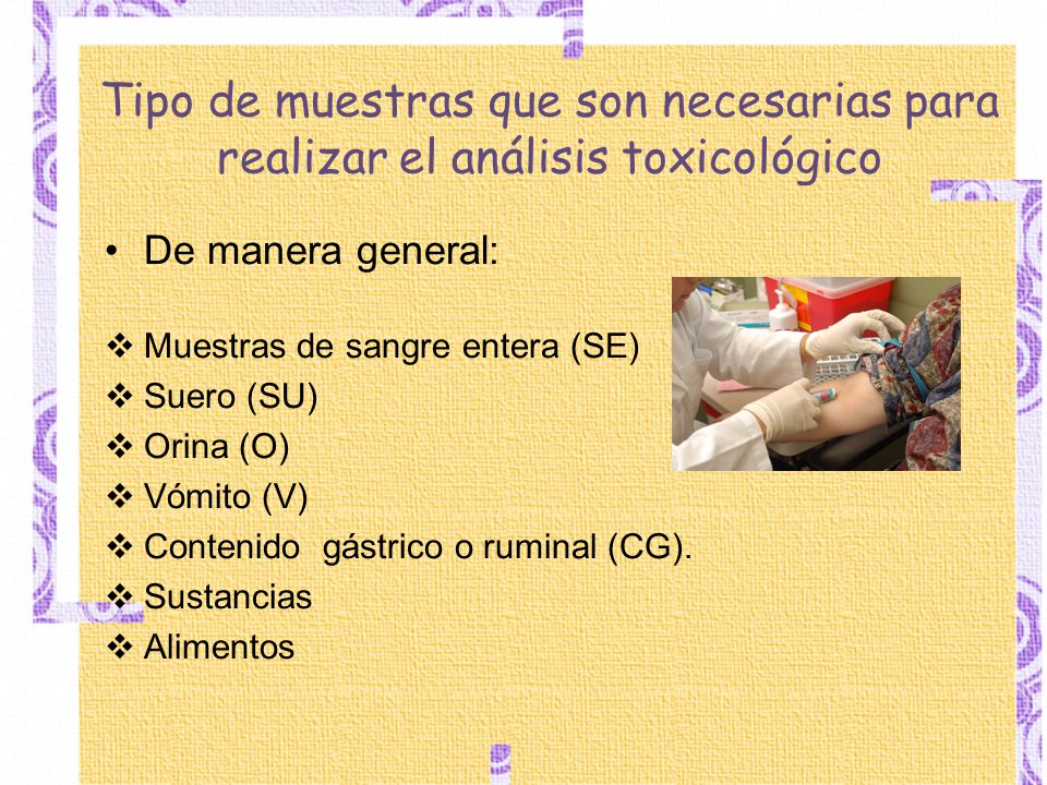 Tipo de muestras que son necesarias para realizar el análisis toxicológico