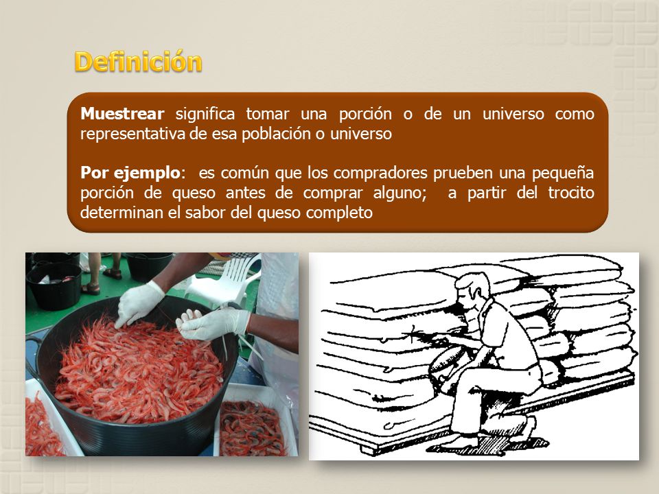 Definición Muestrear significa tomar una porción o de un universo como representativa de esa población o universo.
