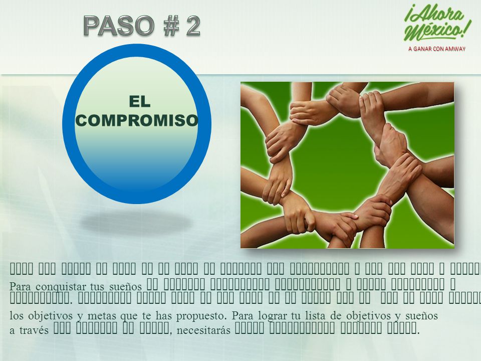 A GANAR CON AMWAY PASO # 2. + EL. COMPROMISO. Nada que valga la pena en la vida se obtiene sin compromiso y sin dar nada a cambio.
