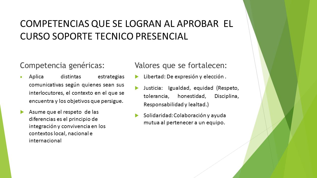 COMPETENCIAS QUE SE LOGRAN AL APROBAR EL CURSO SOPORTE TECNICO PRESENCIAL