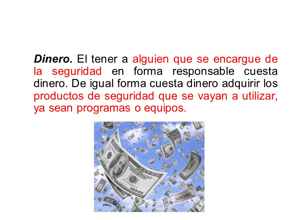Dinero. El tener a alguien que se encargue de la seguridad en forma responsable cuesta dinero.
