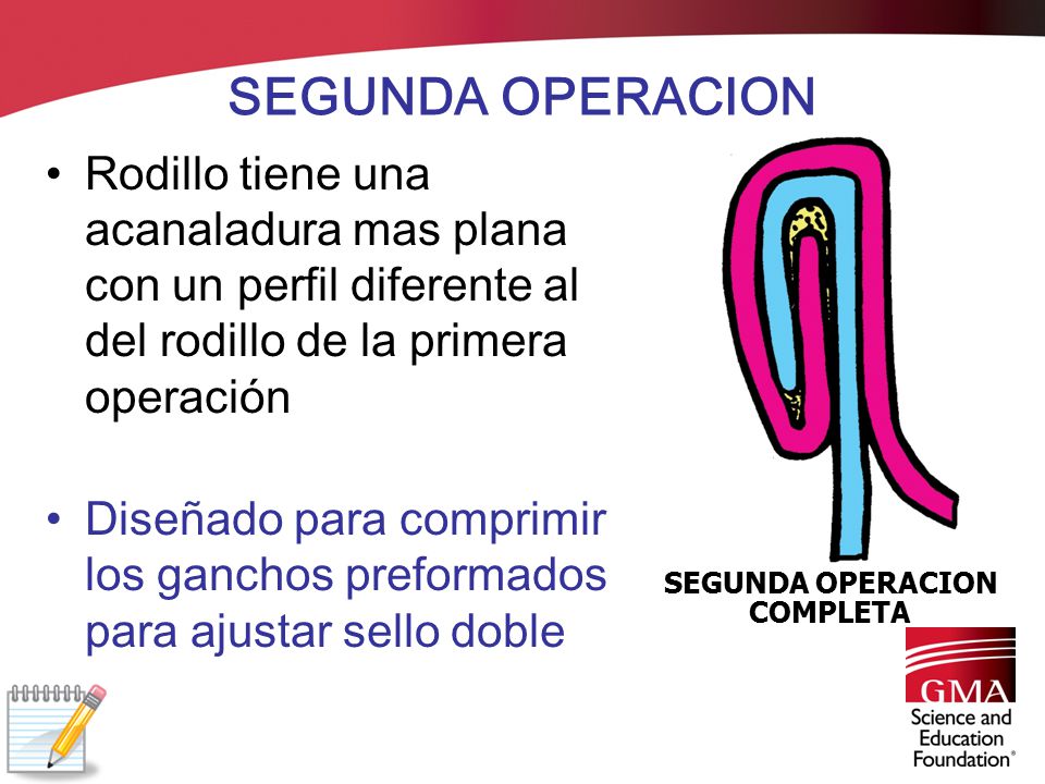 SEGUNDA OPERACION Rodillo tiene una acanaladura mas plana con un perfil diferente al del rodillo de la primera operación.