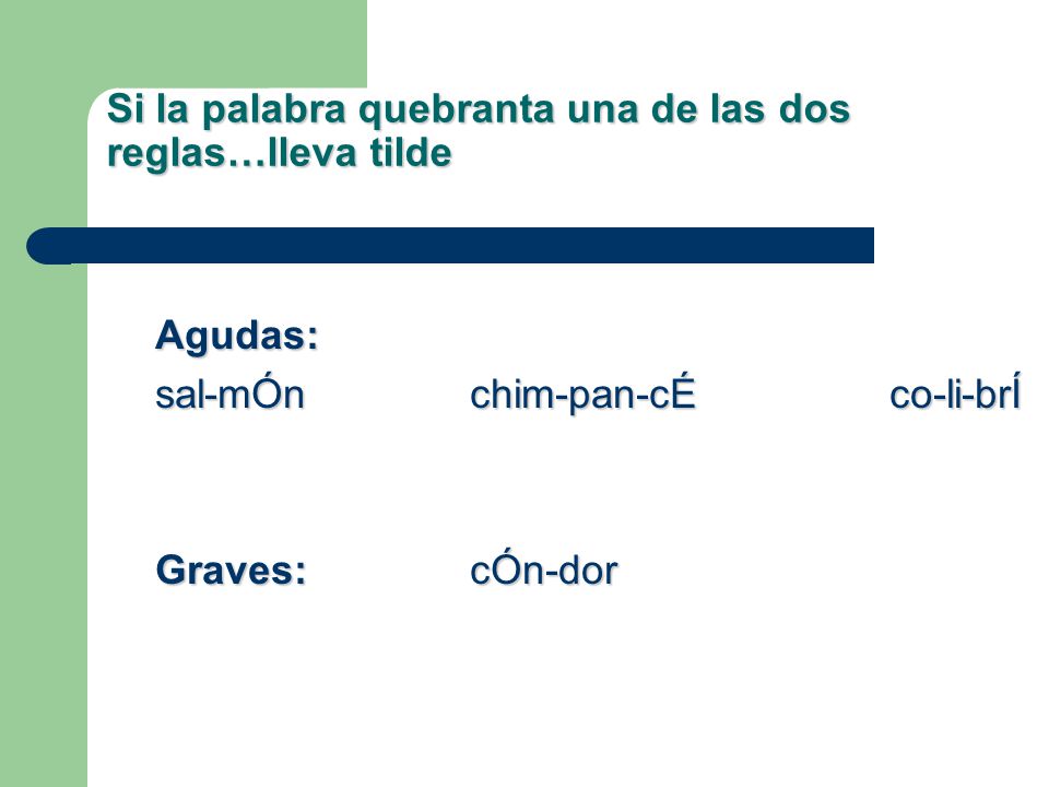 Si la palabra quebranta una de las dos reglas…lleva tilde