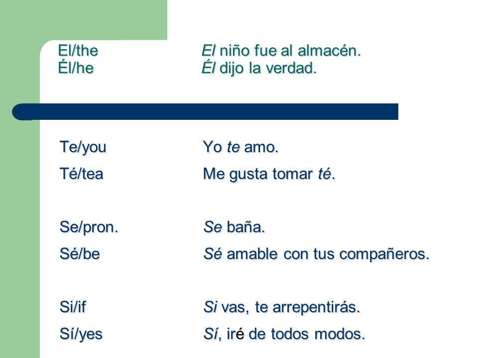 El/the El niño fue al almacén. Él/he Él dijo la verdad.