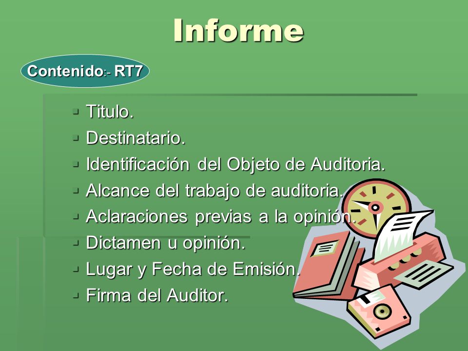 Informe Titulo. Destinatario. Identificación del Objeto de Auditoria.