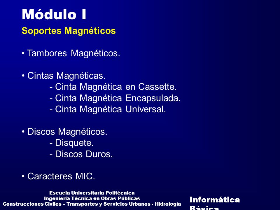 Módulo I Soportes Magnéticos Tambores Magnéticos. Cintas Magnéticas.