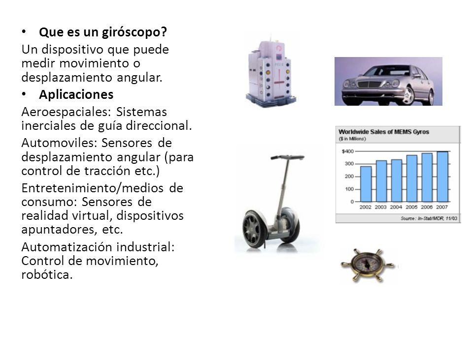 Que es un giróscopo Un dispositivo que puede medir movimiento o desplazamiento angular. Aplicaciones.
