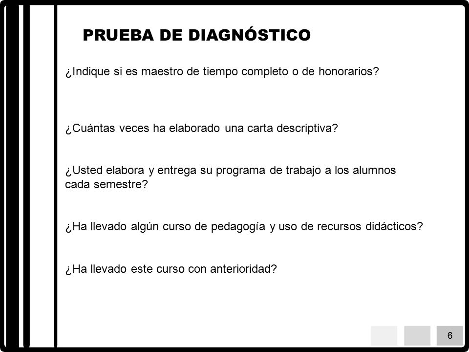 PRUEBA DE DIAGNÓSTICO ¿Indique si es maestro de tiempo completo o de honorarios ¿Cuántas veces ha elaborado una carta descriptiva
