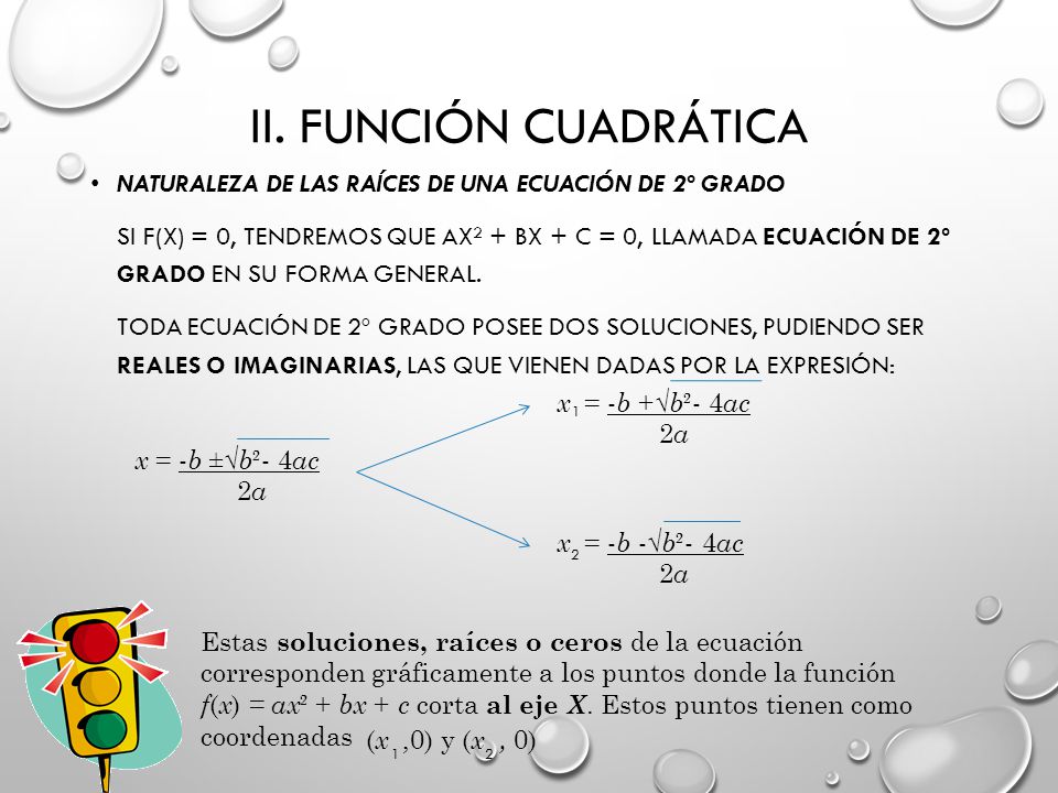 II. Función Cuadrática Naturaleza de las raíces de una ecuación de 2º grado.