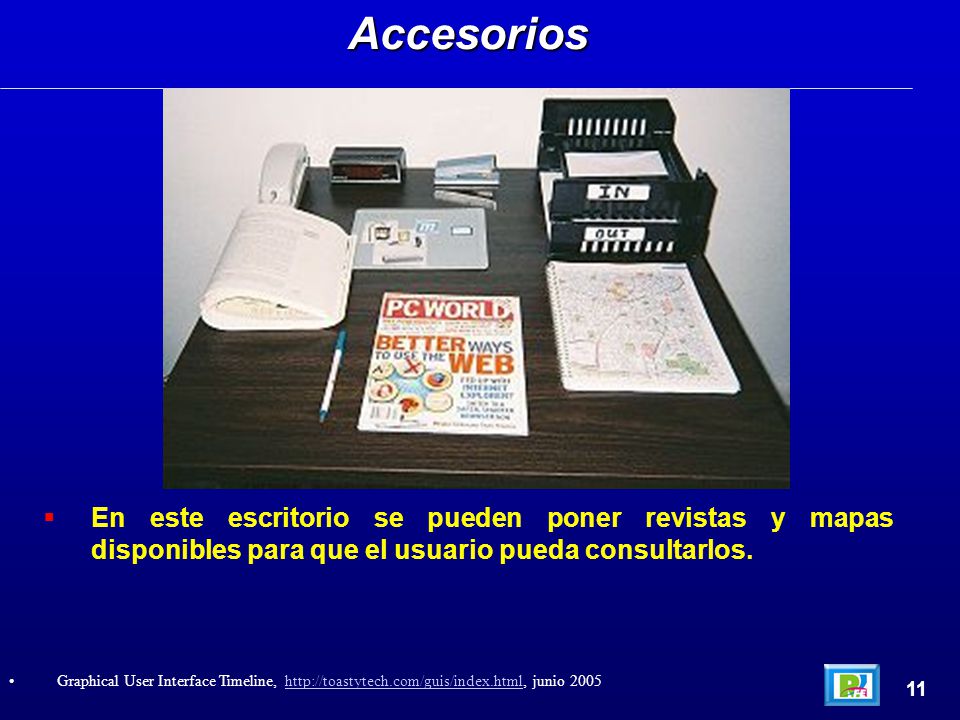 Accesorios En este escritorio se pueden poner revistas y mapas disponibles para que el usuario pueda consultarlos.