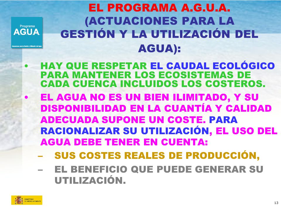 EL PROGRAMA A.G.U.A. (ACTUACIONES PARA LA GESTIÓN Y LA UTILIZACIÓN DEL AGUA):