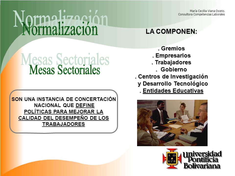 Normalización Mesas Sectoriales LA COMPONEN: . Gremios . Empresarios