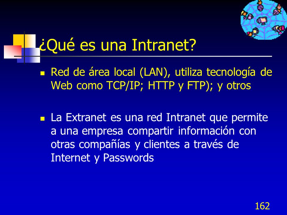 ¿Qué es una Intranet Red de área local (LAN), utiliza tecnología de Web como TCP/IP; HTTP y FTP); y otros.