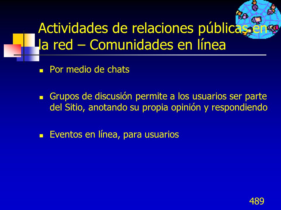 Actividades de relaciones públicas en la red – Comunidades en línea