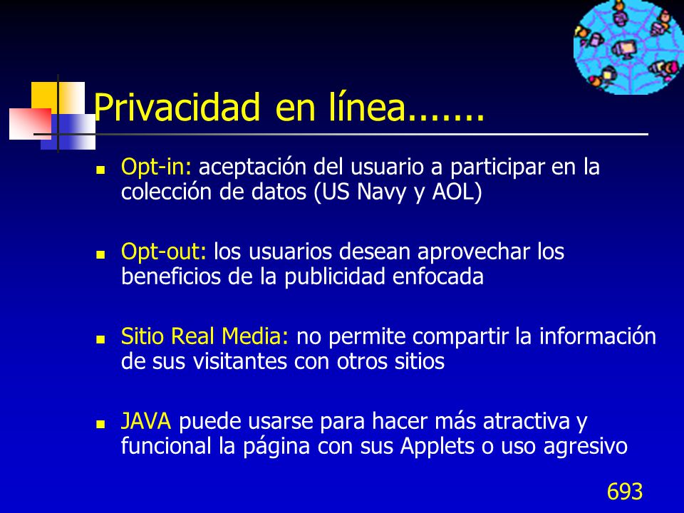 Privacidad en línea Opt-in: aceptación del usuario a participar en la colección de datos (US Navy y AOL)