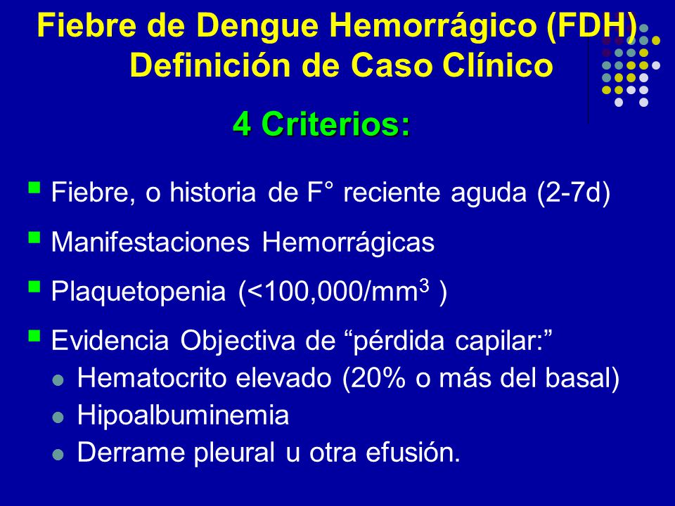 Fiebre de Dengue Hemorrágico (FDH) Definición de Caso Clínico