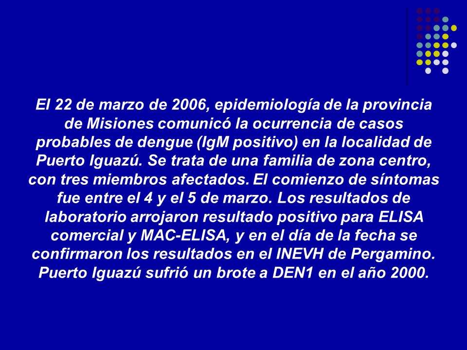 Puerto Iguazú sufrió un brote a DEN1 en el año 2000.