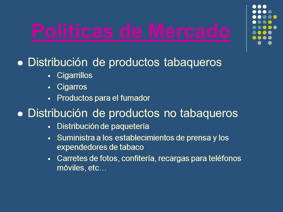 Políticas de Mercado Distribución de productos tabaqueros