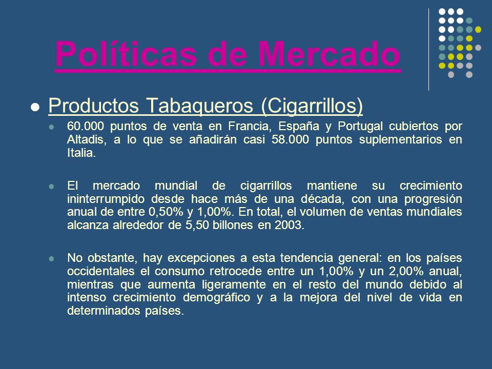 Políticas de Mercado Productos Tabaqueros (Cigarrillos)