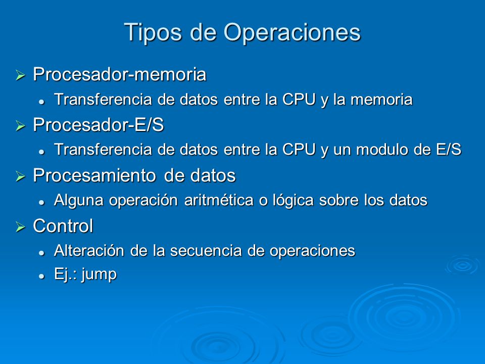 Tipos de Operaciones Procesador-memoria Procesador-E/S
