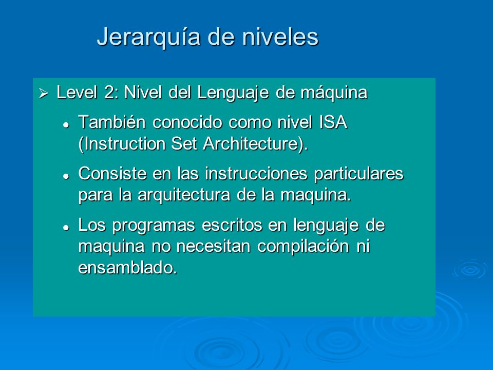 Jerarquía de niveles Level 2: Nivel del Lenguaje de máquina