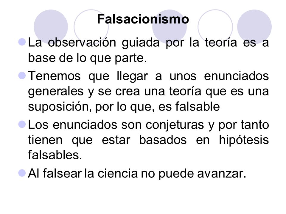 Falsacionismo La observación guiada por la teoría es a base de lo que parte.