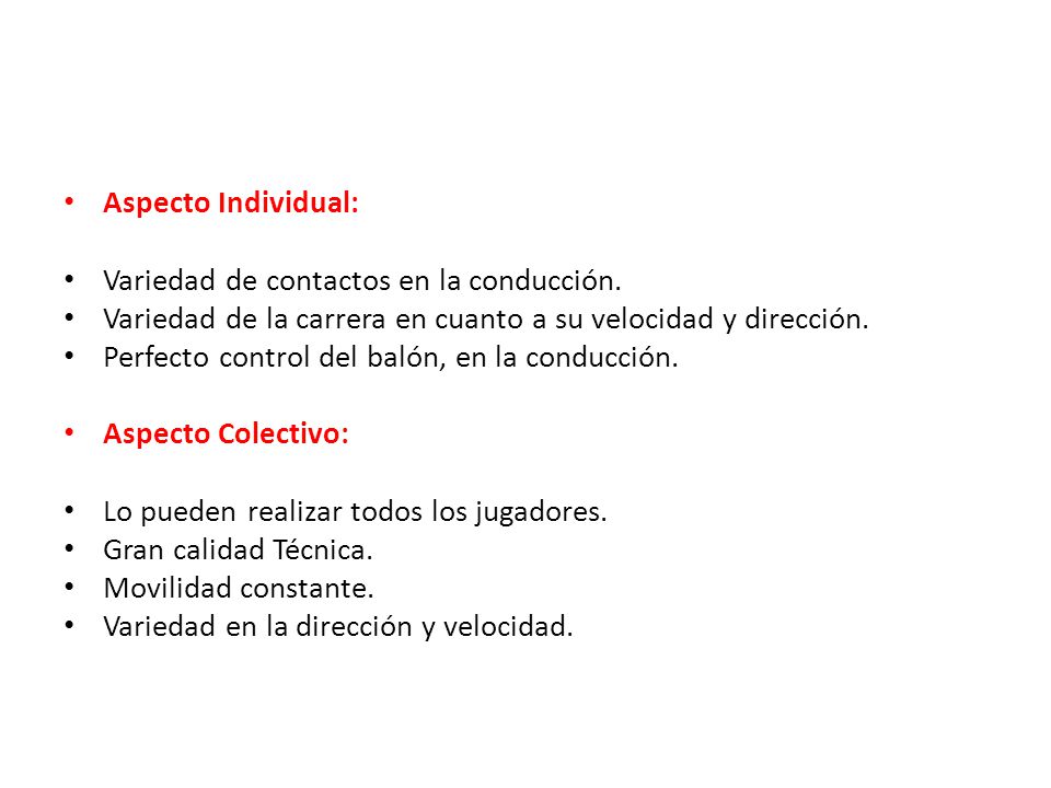Aspecto Individual: Variedad de contactos en la conducción. Variedad de la carrera en cuanto a su velocidad y dirección.