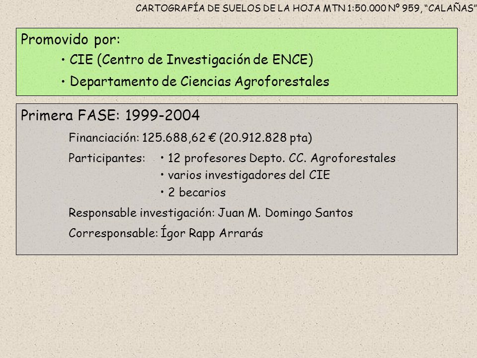 CARTOGRAFÍA DE SUELOS DE LA HOJA MTN 1: Nº 959, CALAÑAS