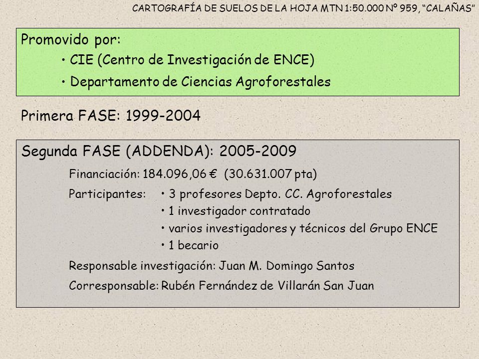 CARTOGRAFÍA DE SUELOS DE LA HOJA MTN 1: Nº 959, CALAÑAS