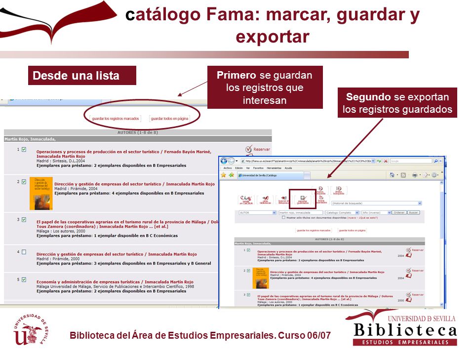 catálogo Fama: marcar, guardar y exportar