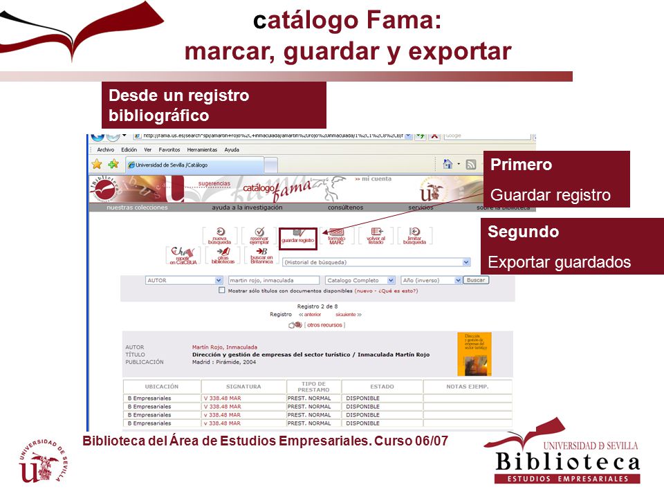 catálogo Fama: marcar, guardar y exportar